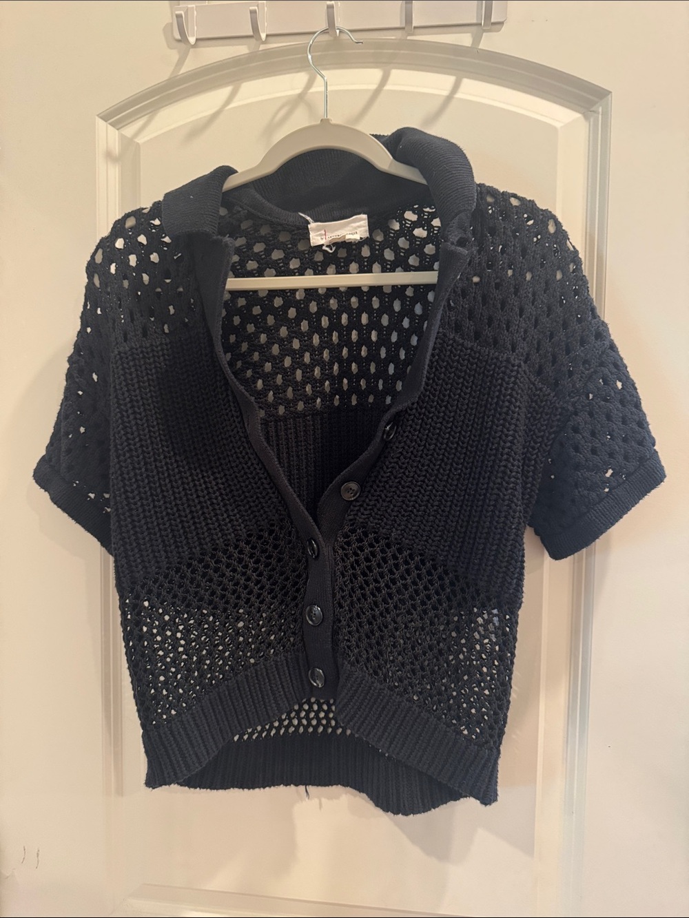 Anthropologie Black Open-Knit Short Sleeve Cardigan